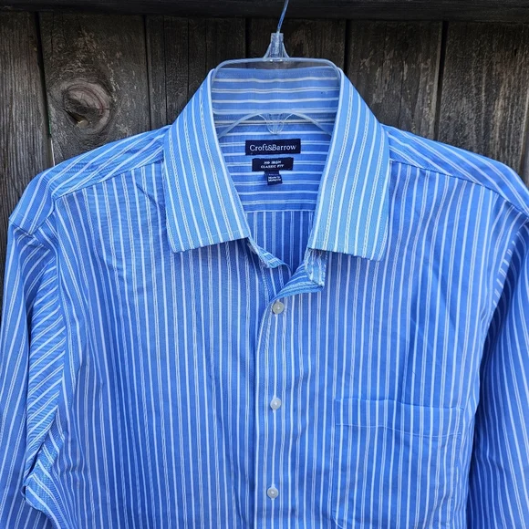 Croft&Barrow Men's Blue and White Striped Dress Shirt Size 15 1/2 - Picture 8 of 16